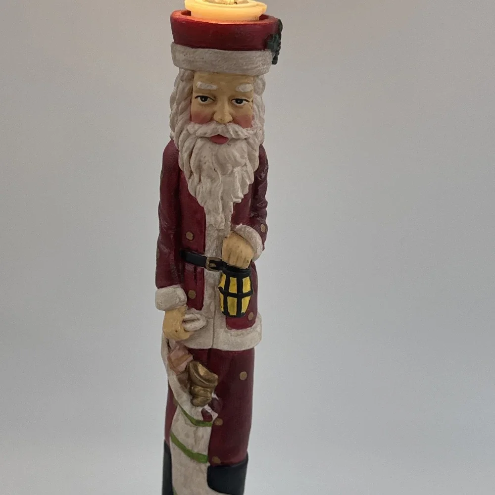 Santa Claus Candle Light Lamp Pencil CandleStick Electric Brass Base‎ Vintage
